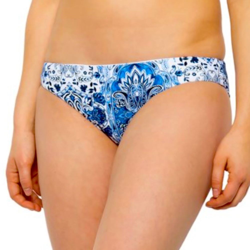 Seafolly bikini swim bottom reversible prints 8 NEW tie dye boho blue white